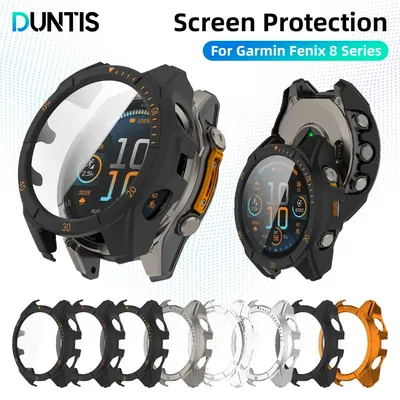 Glass+PC Case for Garmin Fenix 8 51mm 47mm 43mm AMOLED Solar Screen Protector Tempered Glass Bumper