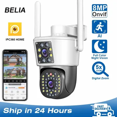 4K 8MP Dual Lens Dual Screens Wireless Camera High Definition Wifi CCTV Camera 360° Pan-tilt Outdoor