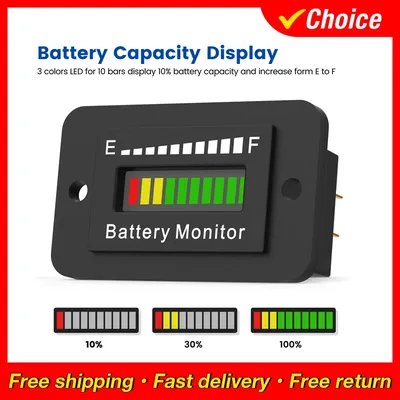 Voltage Battery Meter LED Indicator 12V 24V 36V 48V 60V 72V Battery Monitor Gauge For Golf Cart RV