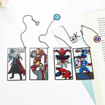 Marvel Superhero Metal Bookmark Spiderman Iron Man Thor Captain America Creative Card Book Mark with
