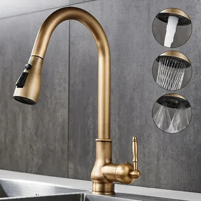 Kitchen Faucets Pull Out Antique Bronze Kitchen Sink Water Mixer Tap Crane Faucet Hot Cold with
