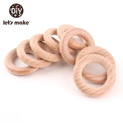 Let's Make Beech Wood 50pc Wooden Ring 40/55/60/70mm Wooden Teether DIY Bracelet Crafts Gift