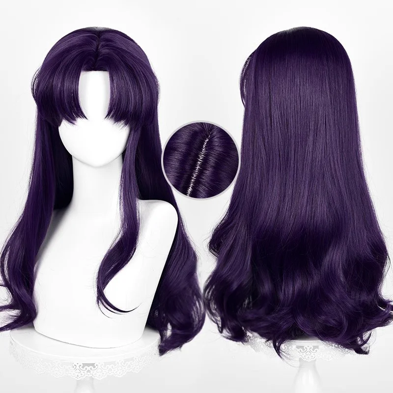 Anime EVA Katsuragi Misato Cosplay Wig 55cm Long Wig Black Purple Curly Hair Heat Resistant Synthetic Wigs Halloween Party