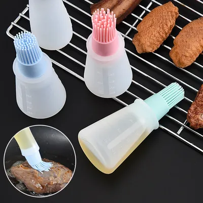 Silicone Oiler with Brush Seasoning Seasoning Sauce Brush with Scale oil Bottle BBQ Kitchenware