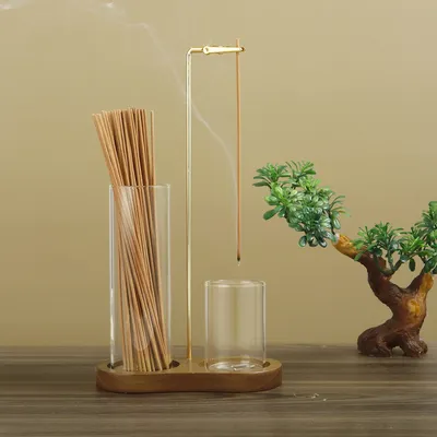 2 in 1 Incense Holder for Sticks Anti-Ash Flying Incense Burne with Removable Glass Ash Catcher and
