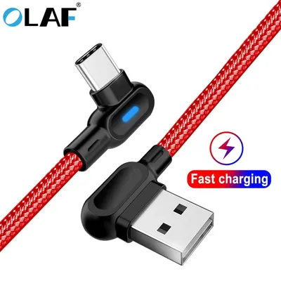 OLAF USB Type C Cable 1m 2m Fast Charge Data Cord 90 degree Type-C USB C Charging Cable For Xiaomi Redmi Huawei Samsung S10 S9