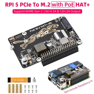 Raspberry Pi 5 PCIe To M.2 With PoE HAT (B) Supports NVMe Protocol M.2 Solid State Drive High-speed