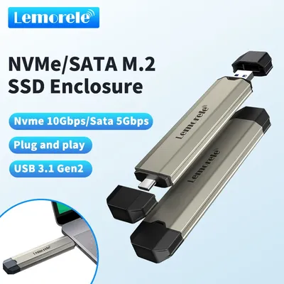 Lemorele SSD M2 Case M.2 NVMe SATA SSD Enclosure Adapter 10Gbps USB 3.1 Gen2 USB C External