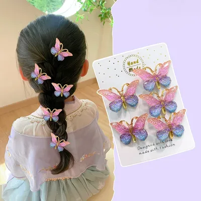 5PCS Cute Sweet Stereoscopic Color Gradient Baby Hairpins Kids Hair Clips Children Headwear Princess