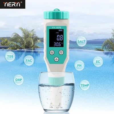7 in 1 PH/Free Chlorine/ORP/EC/TDS/Salt/Temp pH Meter Swimming Pool Salinity Tester IP67 Waterproof