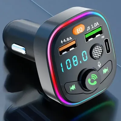 Wireless Car MP3 Player FM Transmitter with Type C PD 18W 3A Fast Charging and Handsfree Calling for