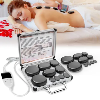 HOT STONE MASSAGE SET WITH TEMPERATURE ADJUSTMENT - Hot Stone Massage Set with Heater, Professional