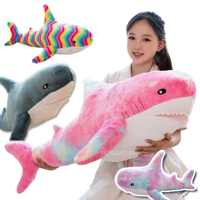100cm Cartoon Hot Sell Soft Rainbow Shark Plush Doll Pillow Sea Creatures Colorful Shark Plush Toy Warm Hug For Boys Girls Gifts