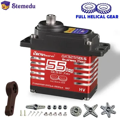 Waterproof IP68 Servo Large Torque Magnetic Induct 7.4v Brushless 55kg Servo Steel Helical Gear For