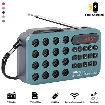 Rechargeable Portable FM Radio Mini Solar Bluetooth Wireless Speaker Support USB TF Card MP3 Music