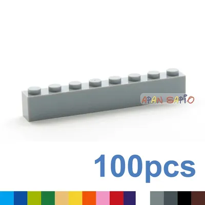 100pcs Thick 1x8 Dot DIY Building BlocksFigures Bricks Educational Creative Size Compatible With