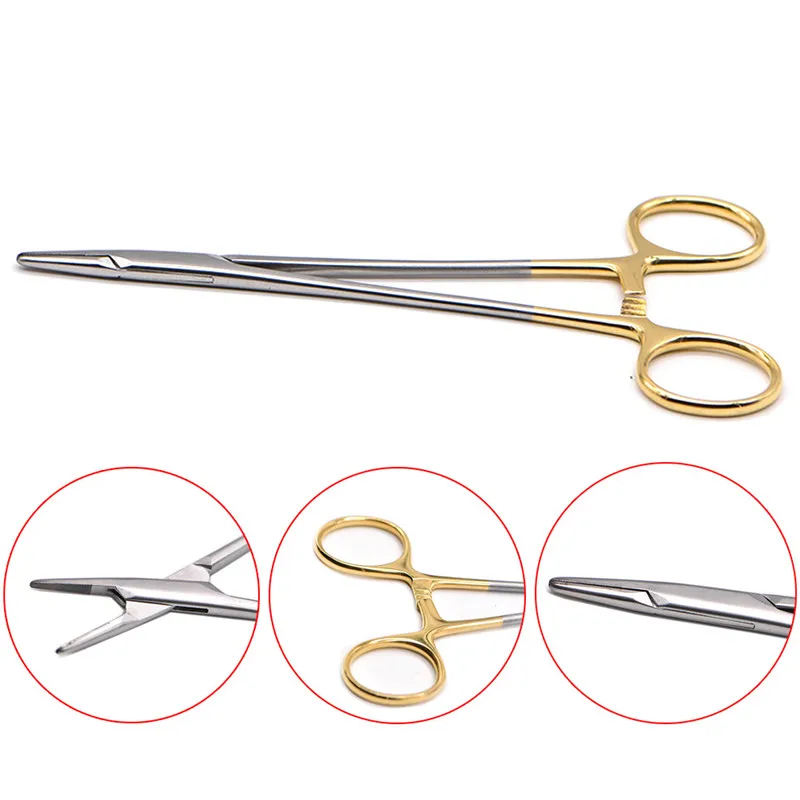 1PC 18CM Medical Needle Holder Plier With TC Head German Reusable Stainless Steel Gold Plated Orthodontic Forcep Surgical Tool