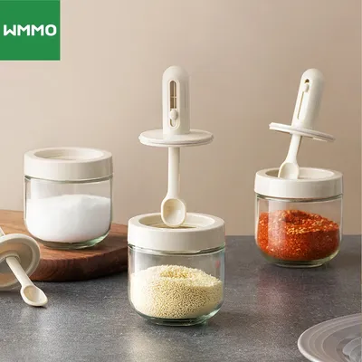 WMMO Telescopic Seasoning Bottle For Kitchen，2 in 1 Seasoning Box with Spoon，Salt and Spices Storage