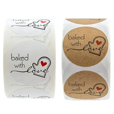 100-500pcs Kraft Paper Baked With Love Stickers Scrapbooking For Package Seal Labels Sticker Cute