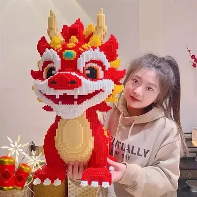 New 30CM DIY Dragon Building Blocks Assembly Toy Small Particle Puzzle Ornaments 3D Desktop