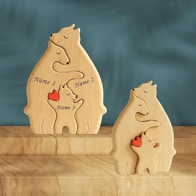 Bear Family Theme Wooden Art Puzzle Wooden Sculpture DIY Cute Family Member of Bears Puzzle Home