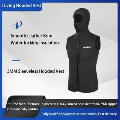 3MM Neoprene Men's Thermal Diving Vest with Hood Sleeveless Surfing Wetsuit Jacket Split Waterproof