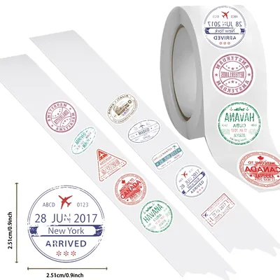500Pcs/roll Passport Postmark Stamps Sealing Sticker DIY Scrapbooking Notebook Luggage Laptop
