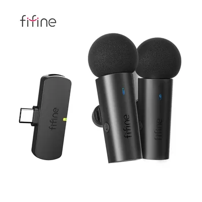 FIFINE Wireless Lavalier System with 2 Microphones for Android/Tablet,Type-C Mini Mic for