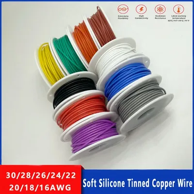 30awg 28awg 26awg 24awg 22awg 20awg 18awg 17 16AWG Stranded Spools Every 10 Colours Soft Silicone