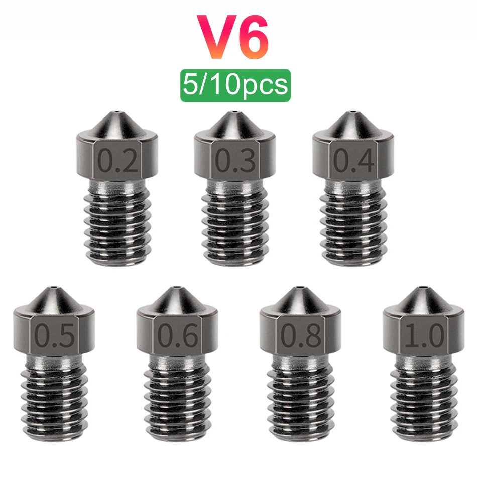 5/10pcs Hardened Steel 3D Printer Nozzle For E3D V6 Hotend, Wholesale V6 Nozzles 0.2 0.3 0.4 0.5 0.6 0.8 1.0mm