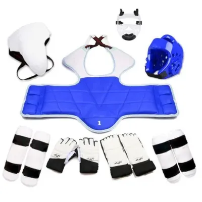 eight-piece Set Taekwondo Equipment Helmet Kickboxing Armor Guantes De Boxeo WTF Foot Gloves Game
