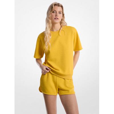 Michael Kors Logo Jacquard Knit Short-Sleeve Sweatshirt Yellow S