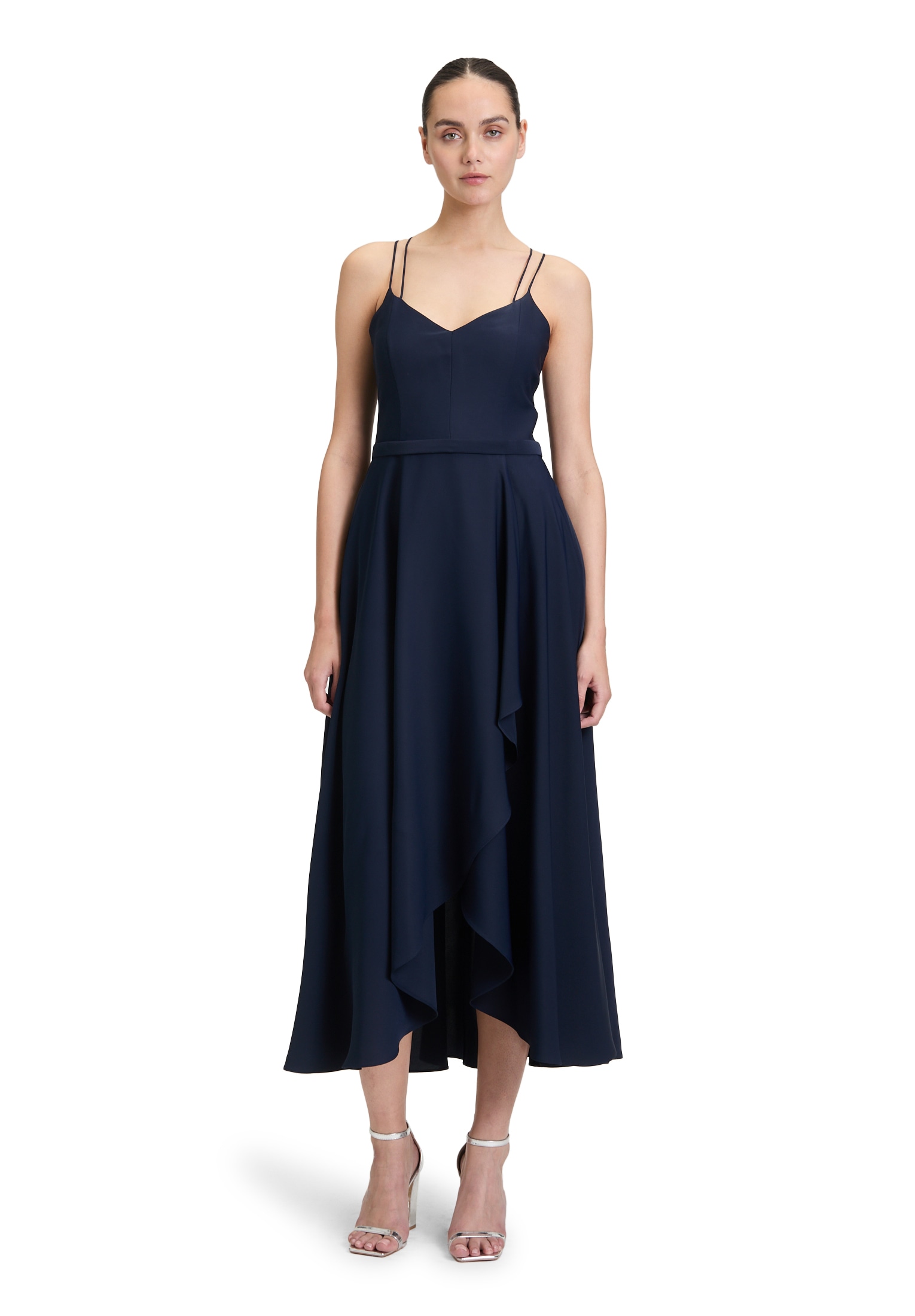 Abendkleid VERA MONT "Damen Abendkleid mit Volant", Damen, Gr. 34, Normalgrößen, blau (night sky), Obermaterial: 100% Polyester. Futter: 100% Polyester., Elegant, tailliert lang, Kleider, Design Image