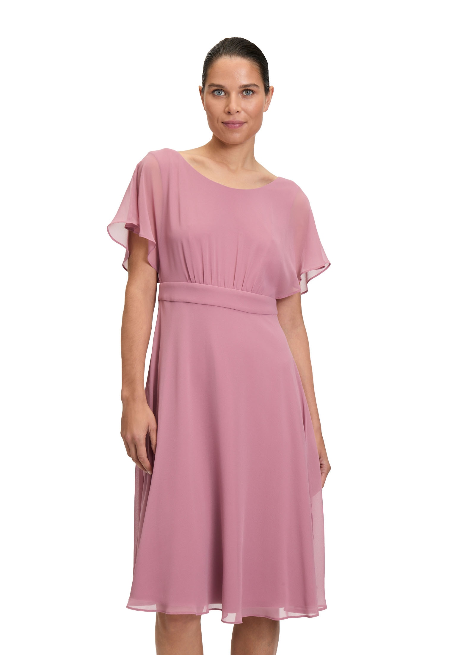 Cocktailkleid VERA MONT "Damen kurzarm", Damen, Gr. 48, Normalgrößen, rosa (desert rose), Chiffon, Obermaterial: 100% Polyester; Futter: 100% Polyester, ausgestellt kurz, Rundhals, Kleider, Raffung