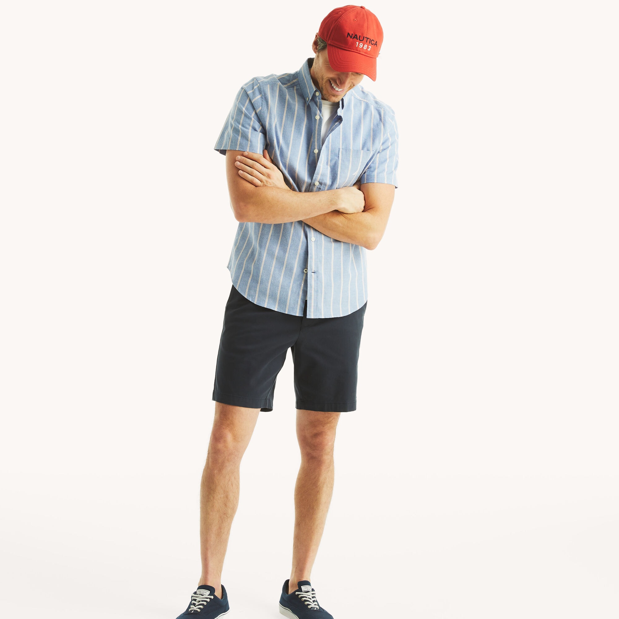 Nautica Men's Striped Oxford Short-Sleeve Shirt 418 (Bolt Blue), 3XL