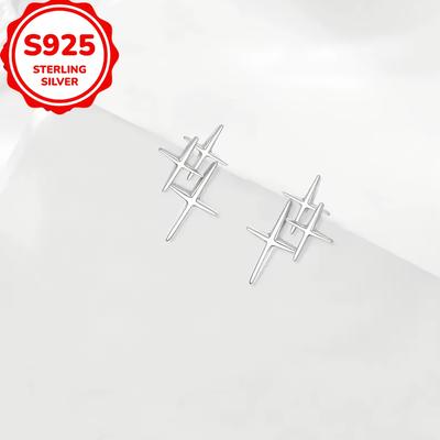 TEMU 1 Pair Boho S925 Sterling Silver Starburst Earrings, Versatile & Gift, All Compatible Image