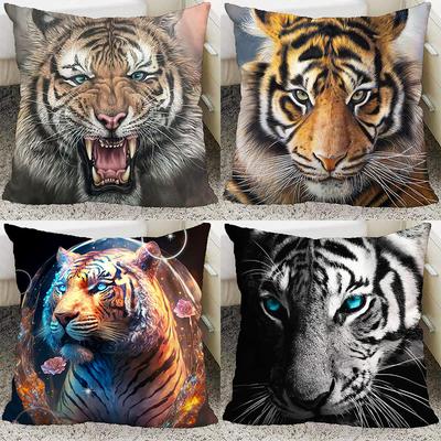 TEMU 4pcs Set, Daily Home Decoration, Cute Tiger , Soft And Comfortable Skin-friendly, Suitable For Room Sofa Room Types 100% Polyester Material, No Pillow Core, Zipper Opening And Closing Image