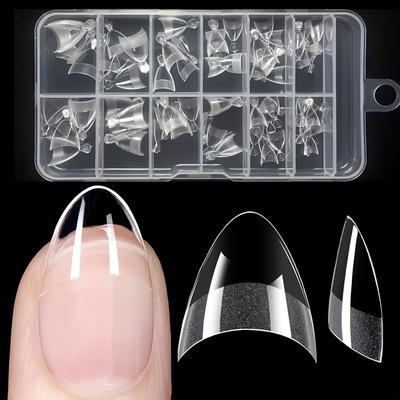TEMU 240pcs Shaped Press-on Nails, Transparent Half Cover Medium Length, Pre- With Matte Inner Texture For , False Nails, Manicure Enhancement|almondshaped Nails|matte , Press On Nails Image