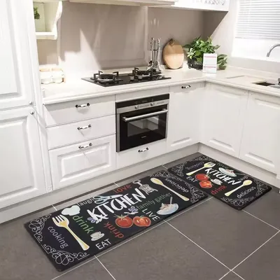 Kitchen Rugs Set of 2 Non-Slip Grey Kitchen Rug and Mat Farmhouse Rugs Thanksgiving Kitchen Rugs Kitchen Bedroom Bathroom Carpet