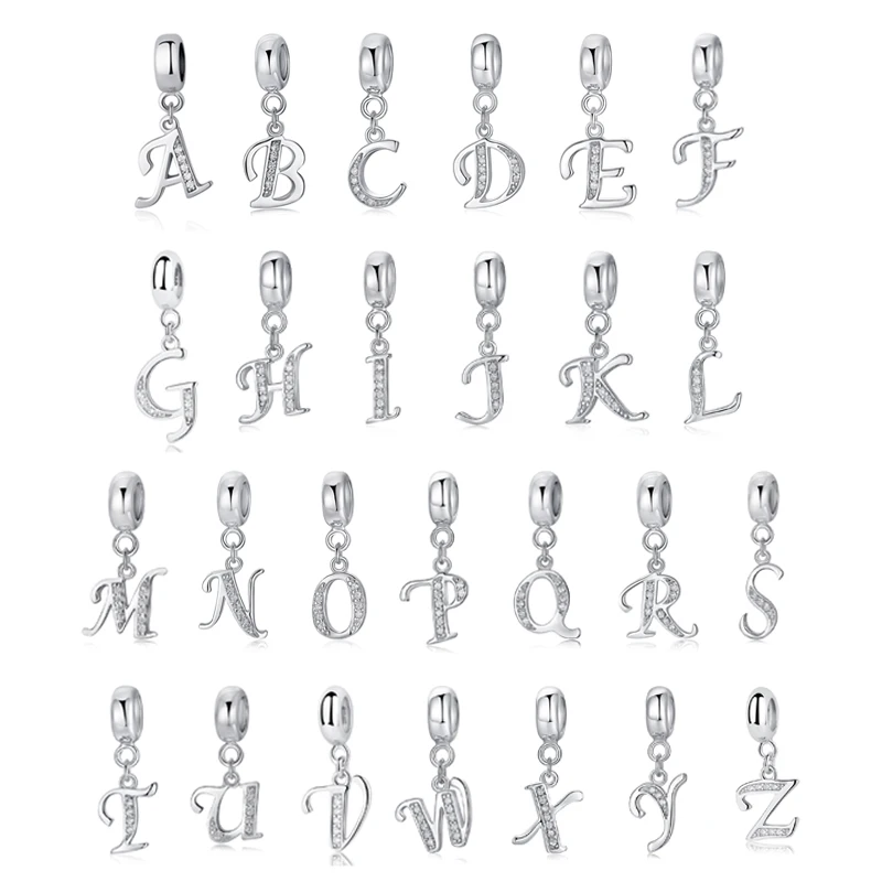 Original Silber Überzogene Charms Alphabet A-Z Buchstaben Anhänger Perlen Pflastern CZ Fit Pan Armbänder Halsketten Frauen DIY Schmuck Image