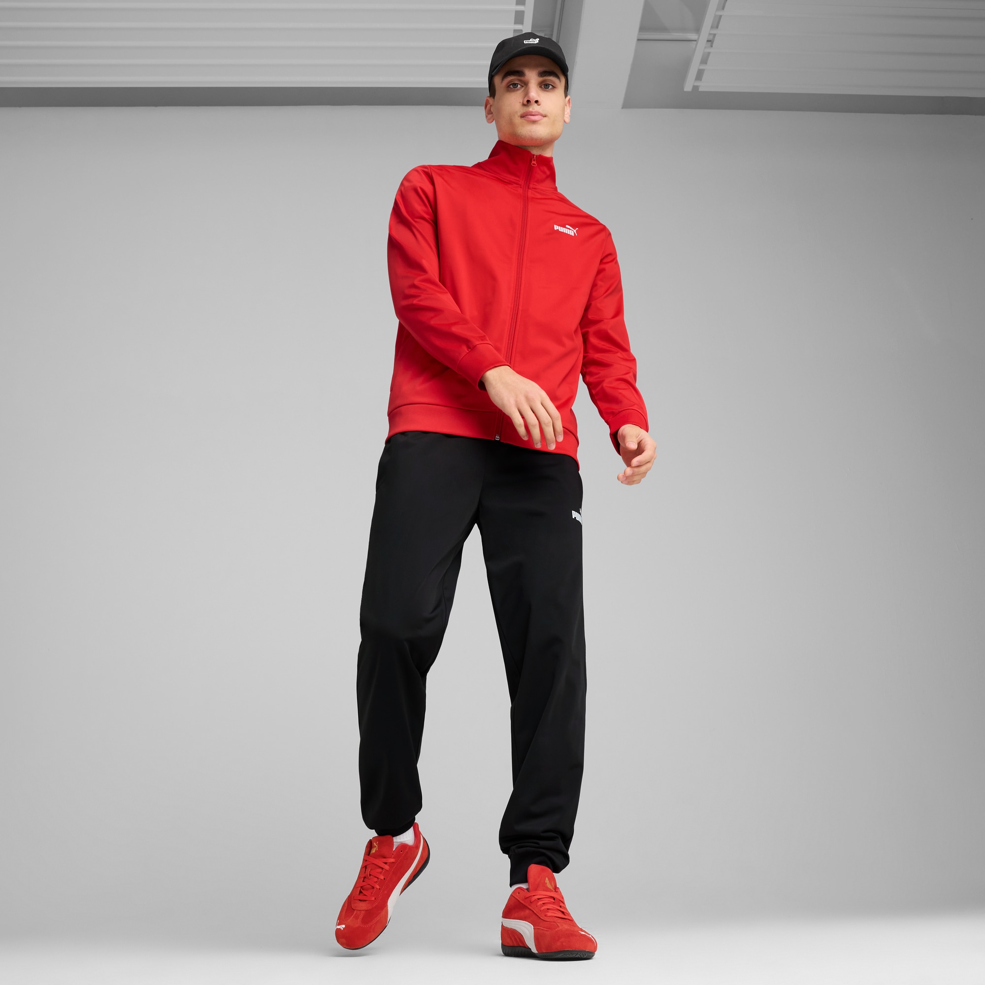 Trainingsanzug PUMA "ESS POLY SUIT CL", Herren, Gr. M, rot (for all time rot), Trikot, Obermaterial: 100% Polyester, unifarben, Sportlich, regular fit, Sportanzüge, Sportanzug im Casual Style