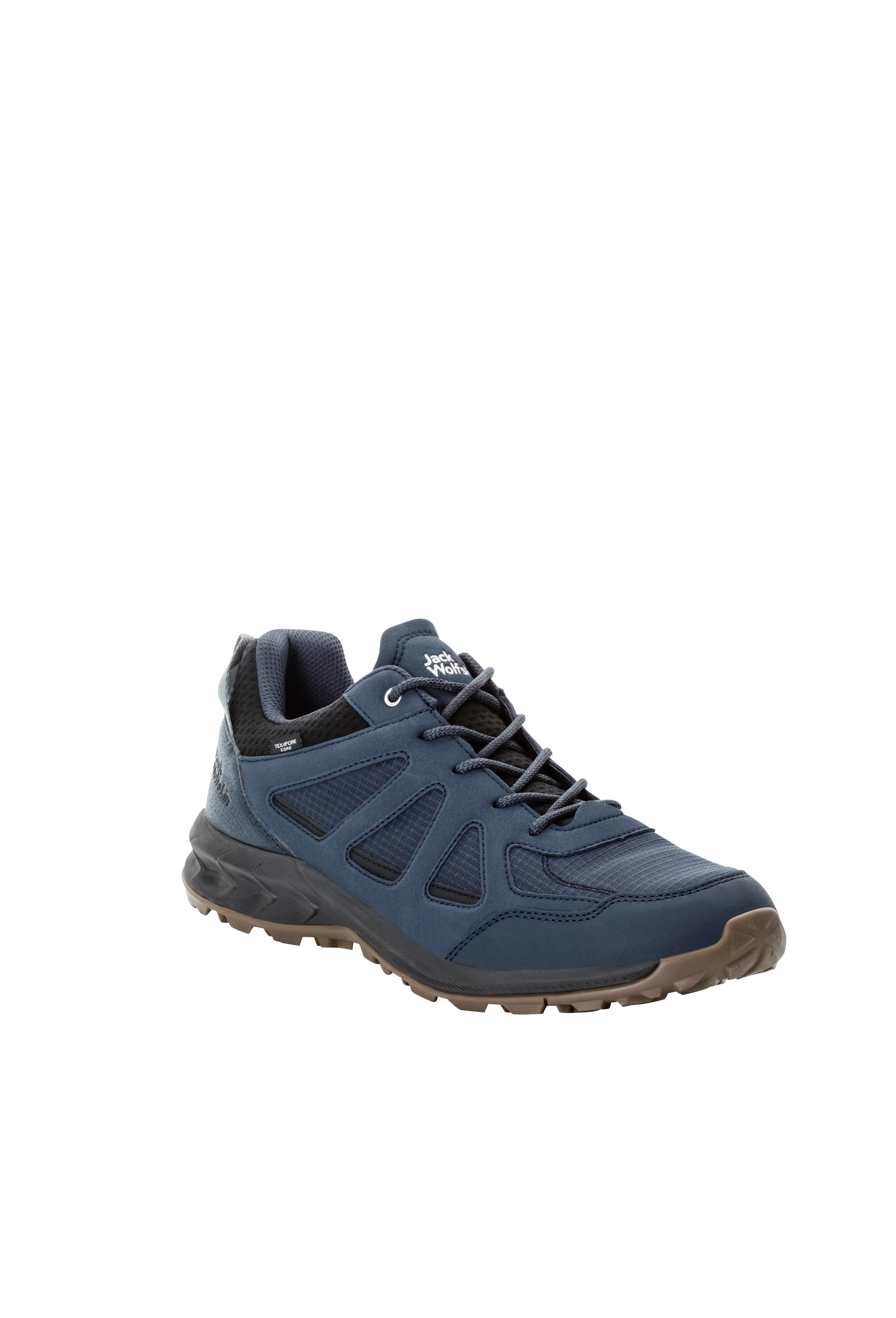 Wanderschuh JACK WOLFSKIN "WOODLAND 2 TEXAPORE LOW M", Gr. 44,5, blau (night blau), Synthetik, Textil, Sportlich, Schuhe, wasserdicht, Trekkingschuh, Topseller
