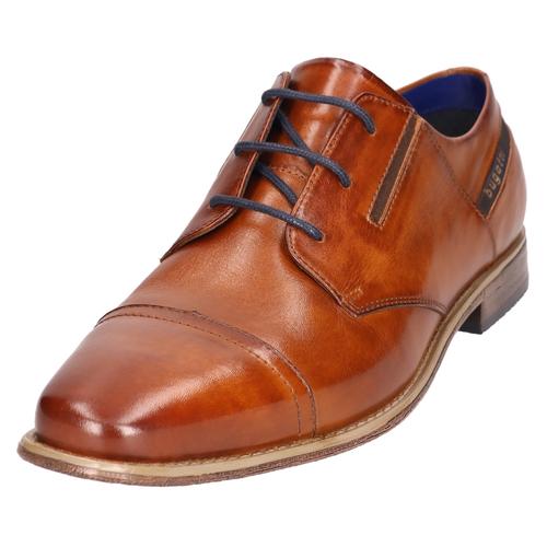 Schnürschuh BUGATTI, Herren, Gr. 43, braun (cognac used), Leder, elegant, Schuhe, Blockabsatz, Abendschuh, Festtagsschuh mit Stretcheinsätzen