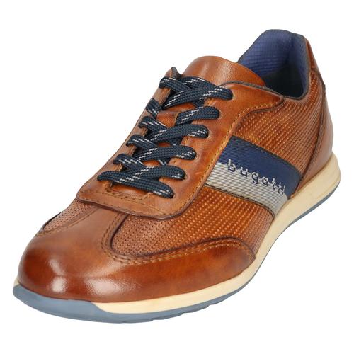 Sneaker BUGATTI, Herren, Gr. 40, braun (cognac used), Leder, sportlich, Schuhe, Businessschuh, Halbschuh, Schnürschuh mit Kontrast-Streifen