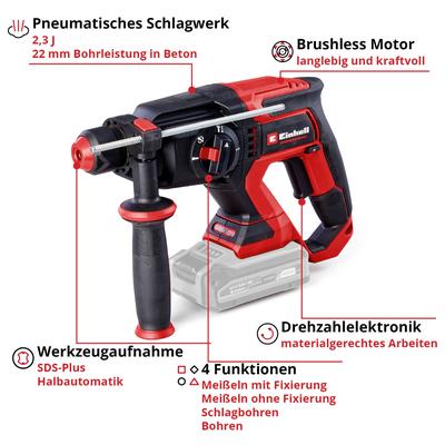 Akku-Bohrhammer EINHELL "TP-HD 18/22 D Li BL-Solo", rot (rot, schwarz), B:31,8mm H:21,3mm L:9,2mm, Bohrmaschinen, ohne A