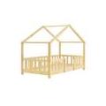 Lit Cabane Pour Enfant Forme De Maison Avec Barrière De Sécurité En Bois De Pin Couleur Naturel 70 X 140 Cm 03_0005462
