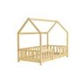 Lit Pour Enfant Cabane Maison Avec Barrière Et Sommier À Lattes En Bois De Pin Naturel 70 X 140 Cm 03_0005487