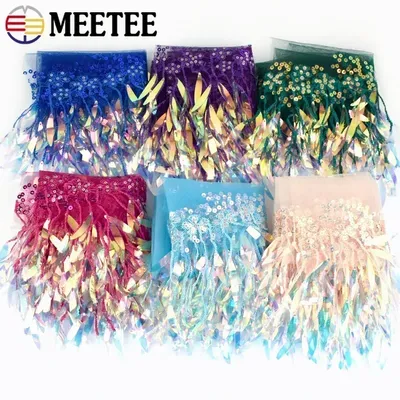 2/5/10Yards Sequin Tassel Fringe Mesh Beaded Fringes Trim for Sewing Clothes Dresses Perform Garment