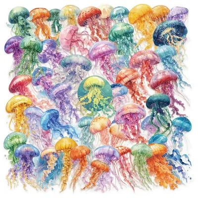 10/30/50PCS Cartoon Colorful Jellyfish Transparent Sticker DIY Decoration PVC Waterproof Skateboard