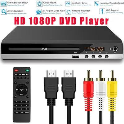 Full HD DVD Player + Remote Control 1080P High Definition CD/ EVD/ VCD Player with AV HDMI Output